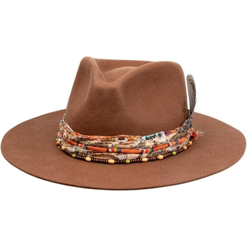 Unisex Coffee Western With Feather & Band Detail Classic Fedora Cowboy Hat